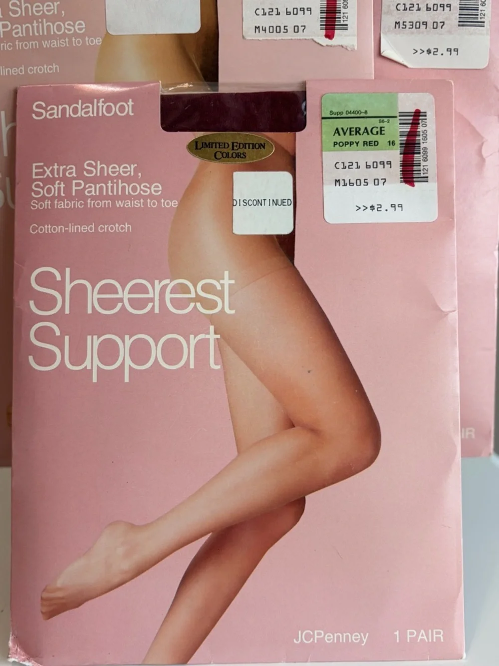 Discontinued JCP Sheerest Support Pantihose 3pk Poppy Red Olive Oatmeal Average